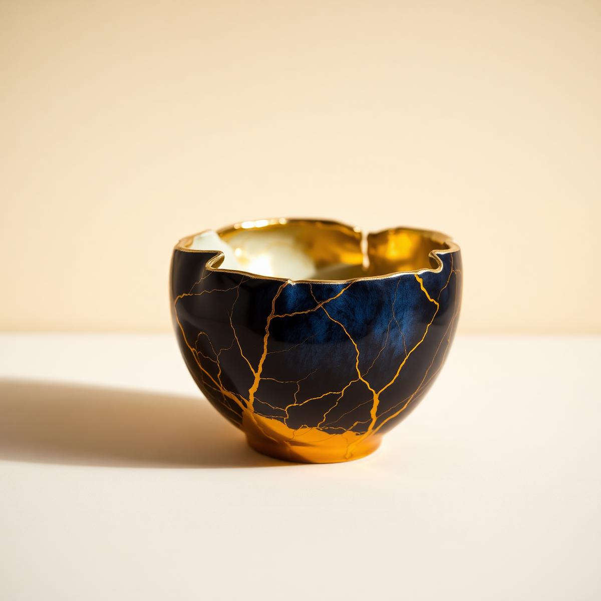 Kintsugi pottery restored with gold